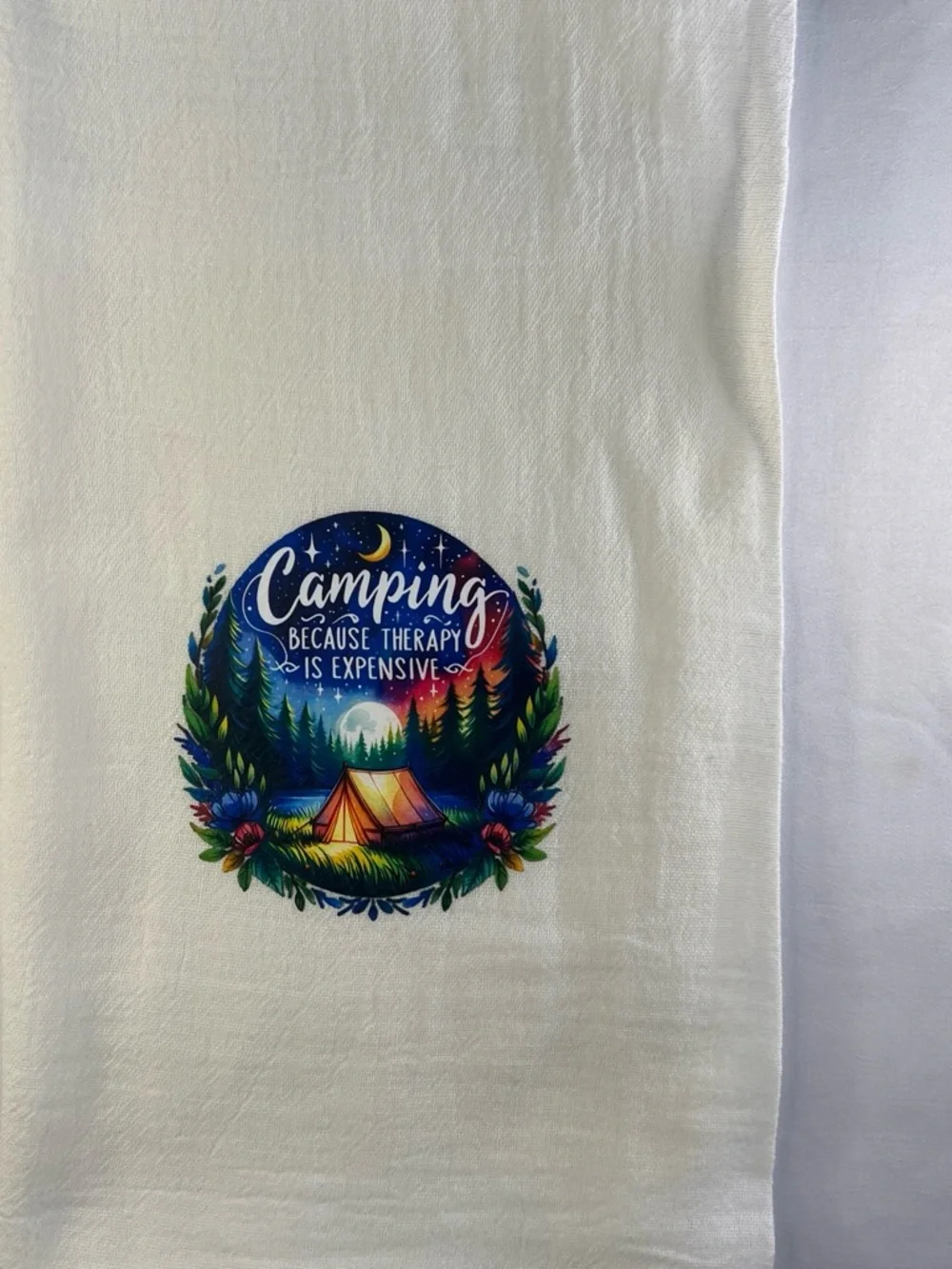 White Camping Print Kitchen Towel - 